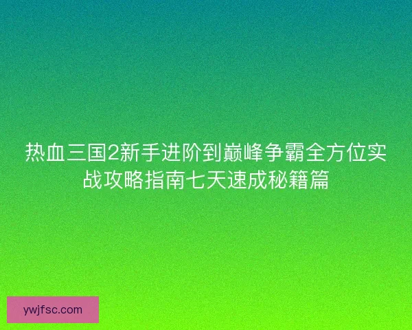 热血三国2新手进阶到巅峰争霸全方位实战攻略指南七天速成秘籍篇